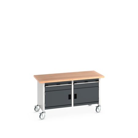 cubio Kastenwerkbank mobil 2 Schubladen 2 Türen, Multiplex-Arbeitsplatte BxTxH: 1500x750x840mm