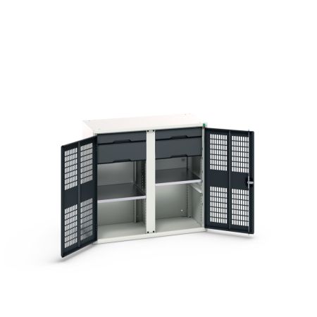 verso Garderobenschrank mit Belüftung mit 2 Fachböden, 4 Schubladem, Trennwand BxTxH: 1050x550x1000mm