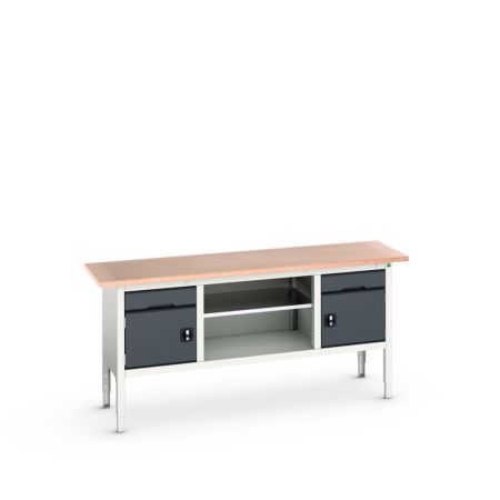 verso Kastenwerkbank (Multiplex-Platte) 2 Schubladen, 2 Türen und 1 Ablageboden BxTxH: 2000x600x830-930mm