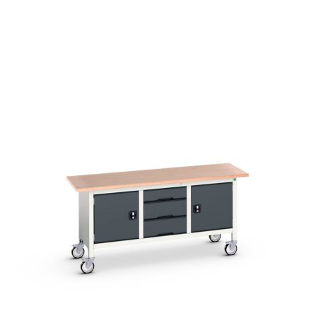 verso mobile Kastenwerkbank (Multiplex) mit 3 Schubladen und 2 Türen BxTxH: 1750x600x830mm